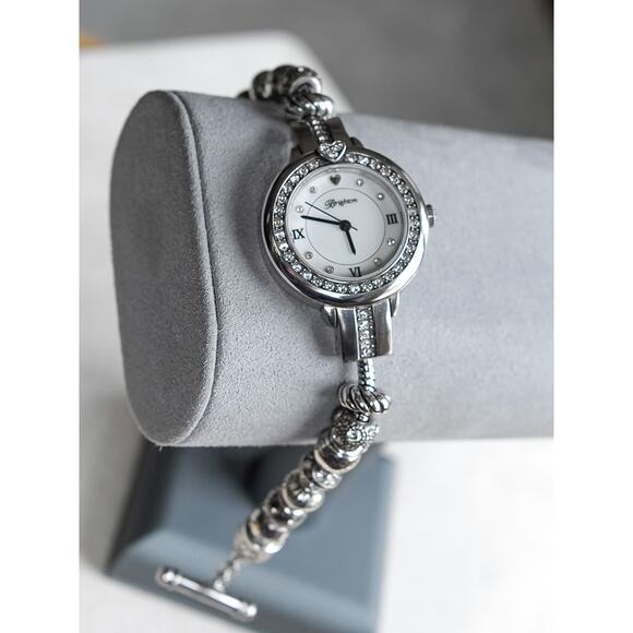 Brighton Mayville Ladies Charm Bracelet Watch Silver Plated Toggle 7-8" Works - Picture 7 of 8